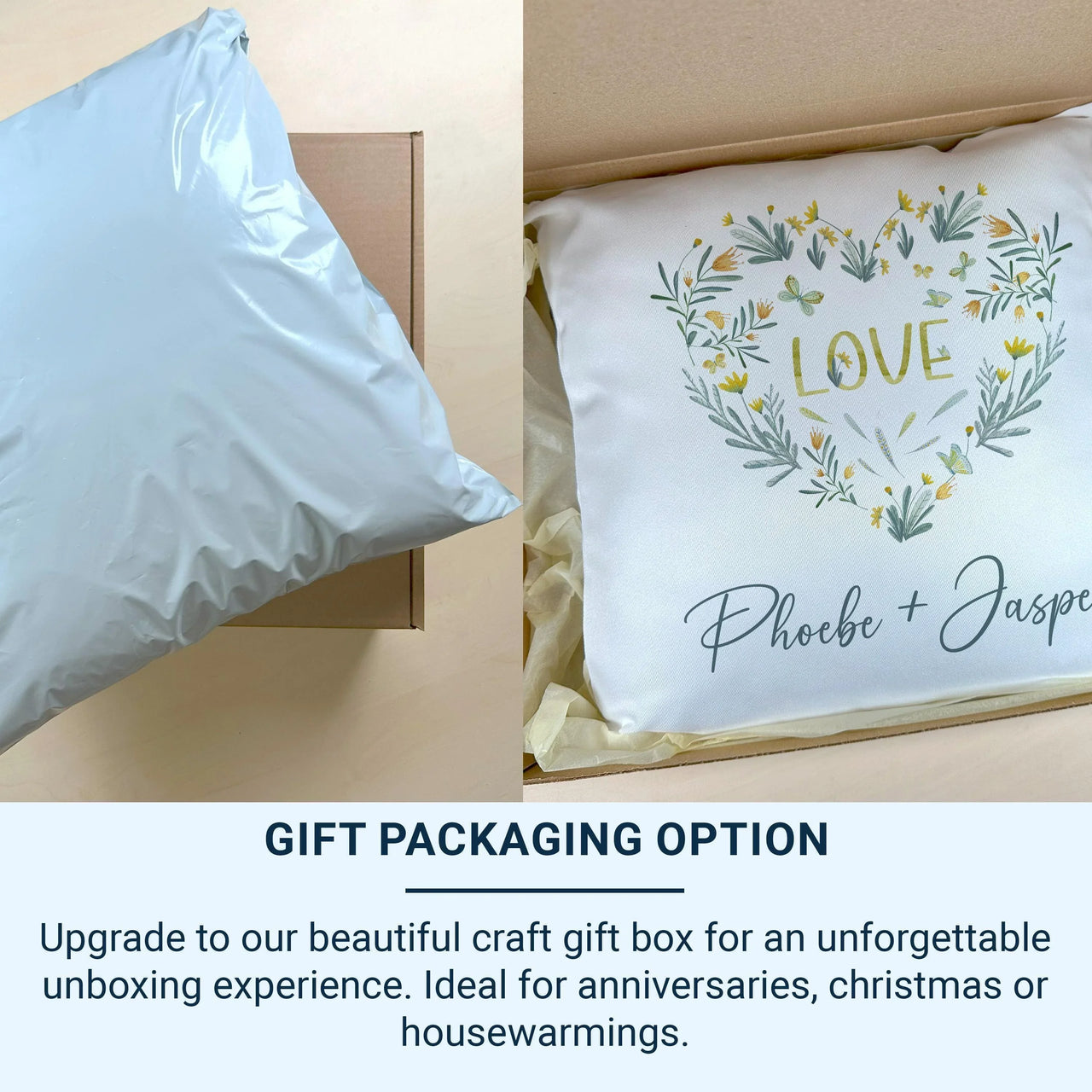 Personalised Floral Cushion – Romantic Heart Cushion With Floral Wreath Design