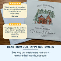 Personalised Christmas Cushion – Snowy House Design | New Home Gift & Holiday Decor