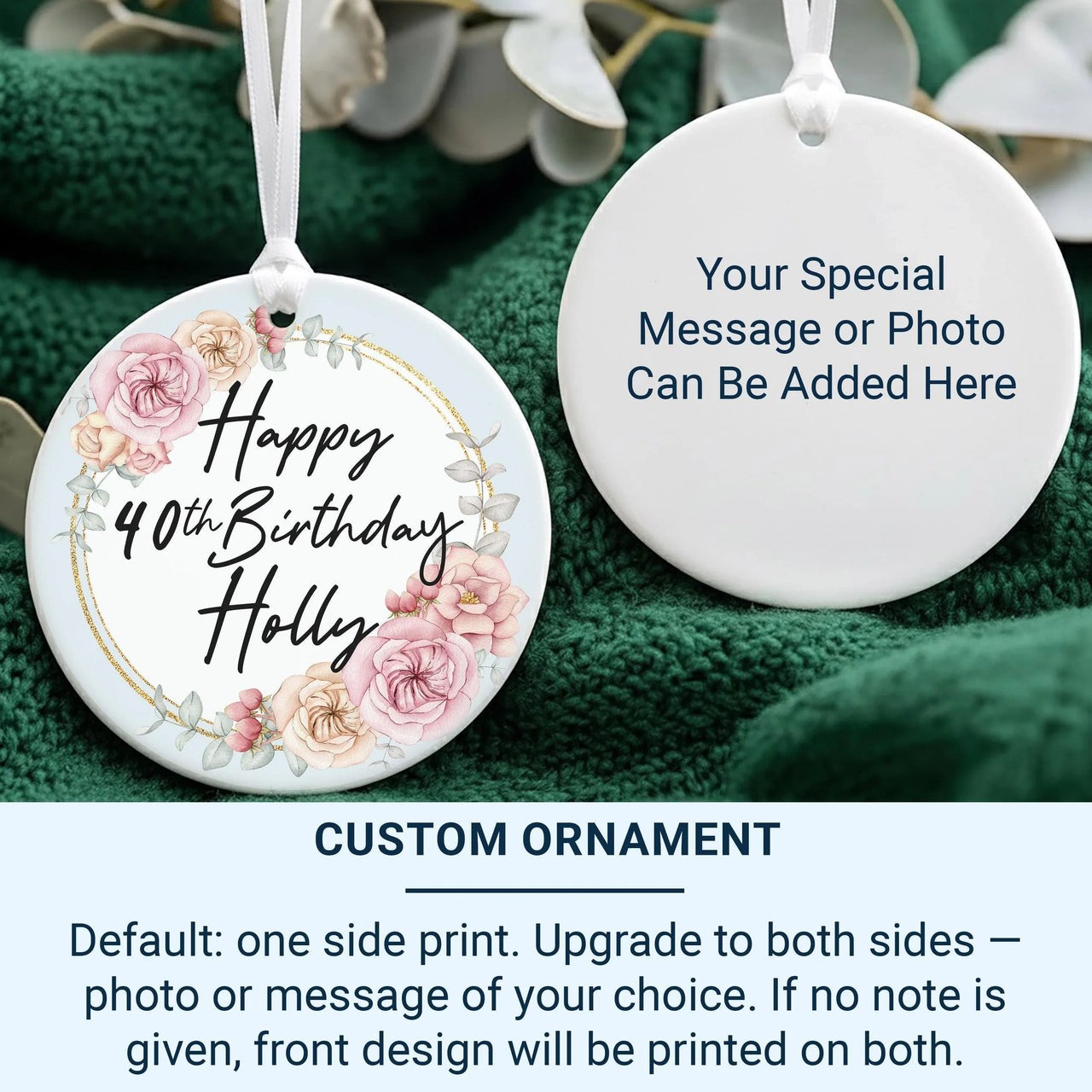 40th Birthday Ornament - Floral Keepsake with Name for Milestone Celebration