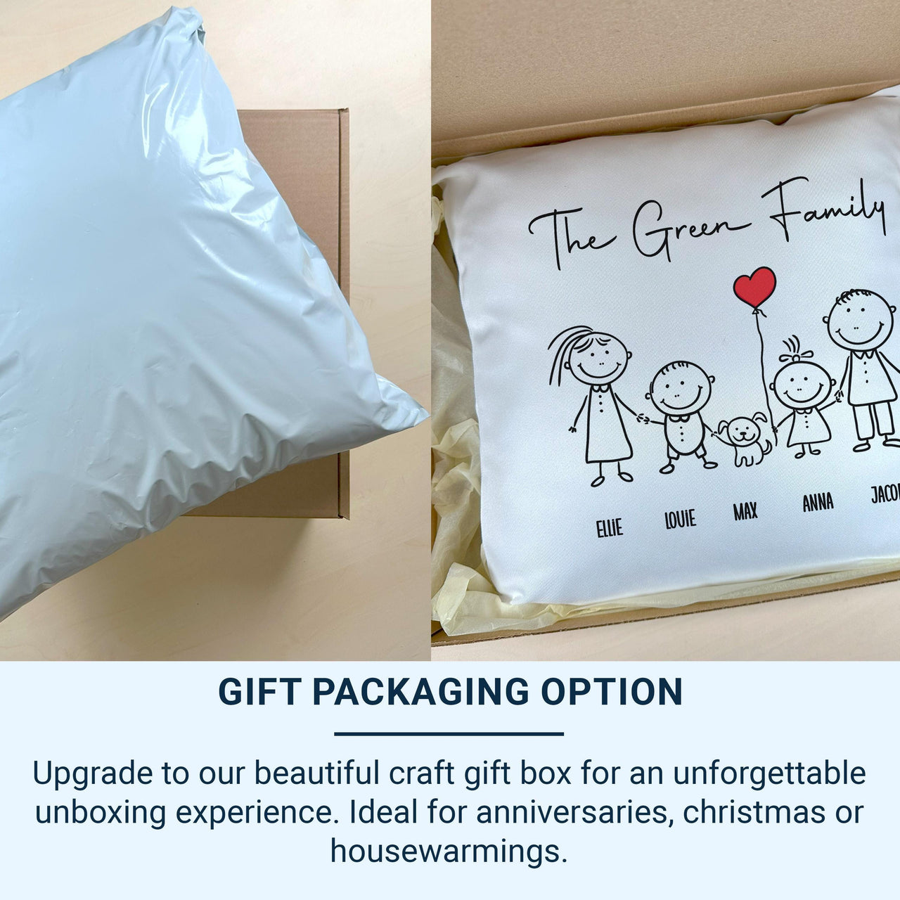 Personalised Family Stick Figure Cushion - Playful Illustrated Keepsake with Names