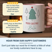 Merry Christmas Personalised Name Mug – Festive Tree Design – Holiday Morning Brew for Stockings, Secret Santa and Family Gifts