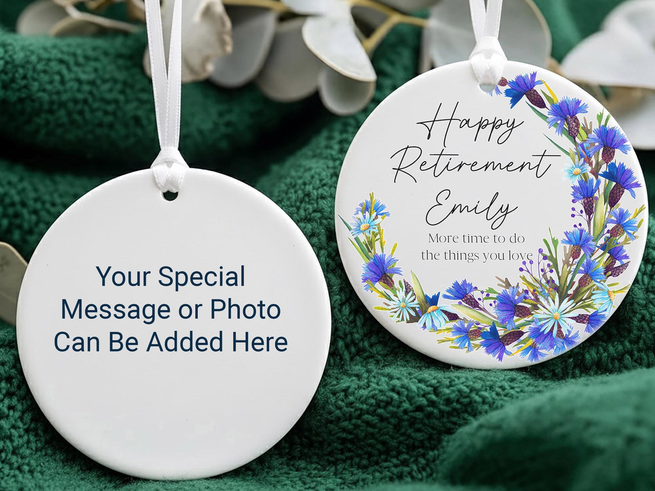 Retirement Floral Ornament - Two-Sided Keepsake with Custom Back for Message