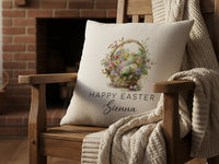Personalised Easter Egg Basket Cushion with Name - Joyful Seasonal Decor for Family Homes