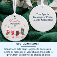 Personalised Family Christmas Ornament, Christmas Stockings Bauble, Custom Xmas Home Round Ceramic Decoration, Best Gift for Grandparents UK