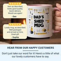 Dad’s Shed Mug - Personalised Tools and Workshop Graphic - Father’s Day, DIY Dad Birthday and Christmas Gift for the Handyman