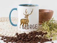 Personalised Name Mug – Watercolour Deer Design | Custom Coffee Mug For Nature Lovers