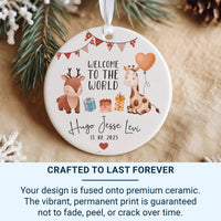 Welcome Baby Ornament - Newborn Keepsake with Giraffe for Nursery & Christening