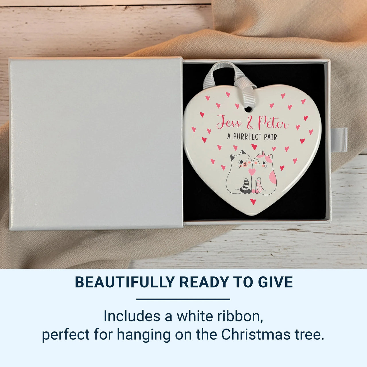 Cat Couple Heart Ornament - Purrfect Pair Keepsake with Names for Valentine DENMARY
