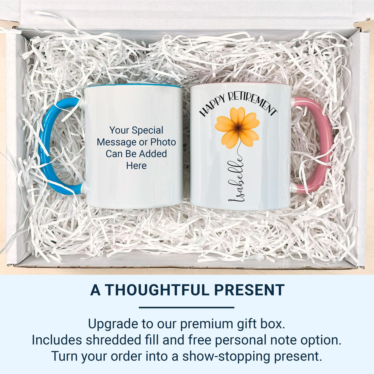 Happy Retirement Personalised Mug – Floral Name Design – Leaving Gift and New_Chapter Keepsake for Colleagues and Friends