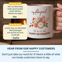 Happy Retirement Personalised Mug – “Time to Relax” Clock and Florals with Name – Office Leaving, Farewell Party and New_Chapter Gift