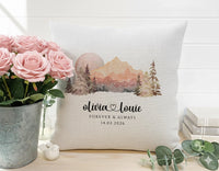 Personalised Mountain Cushion - Scenic Romantic Keepsake with Names & Date for Adventurous Couples