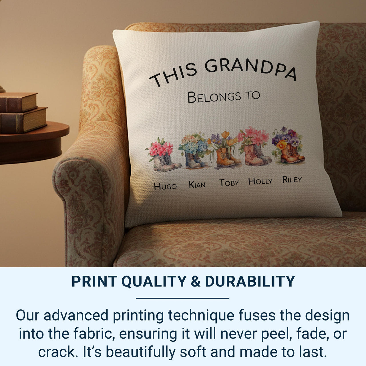 Personalised Grandpa Cushion - Fun Family Keepsake with Grandchildren's Names