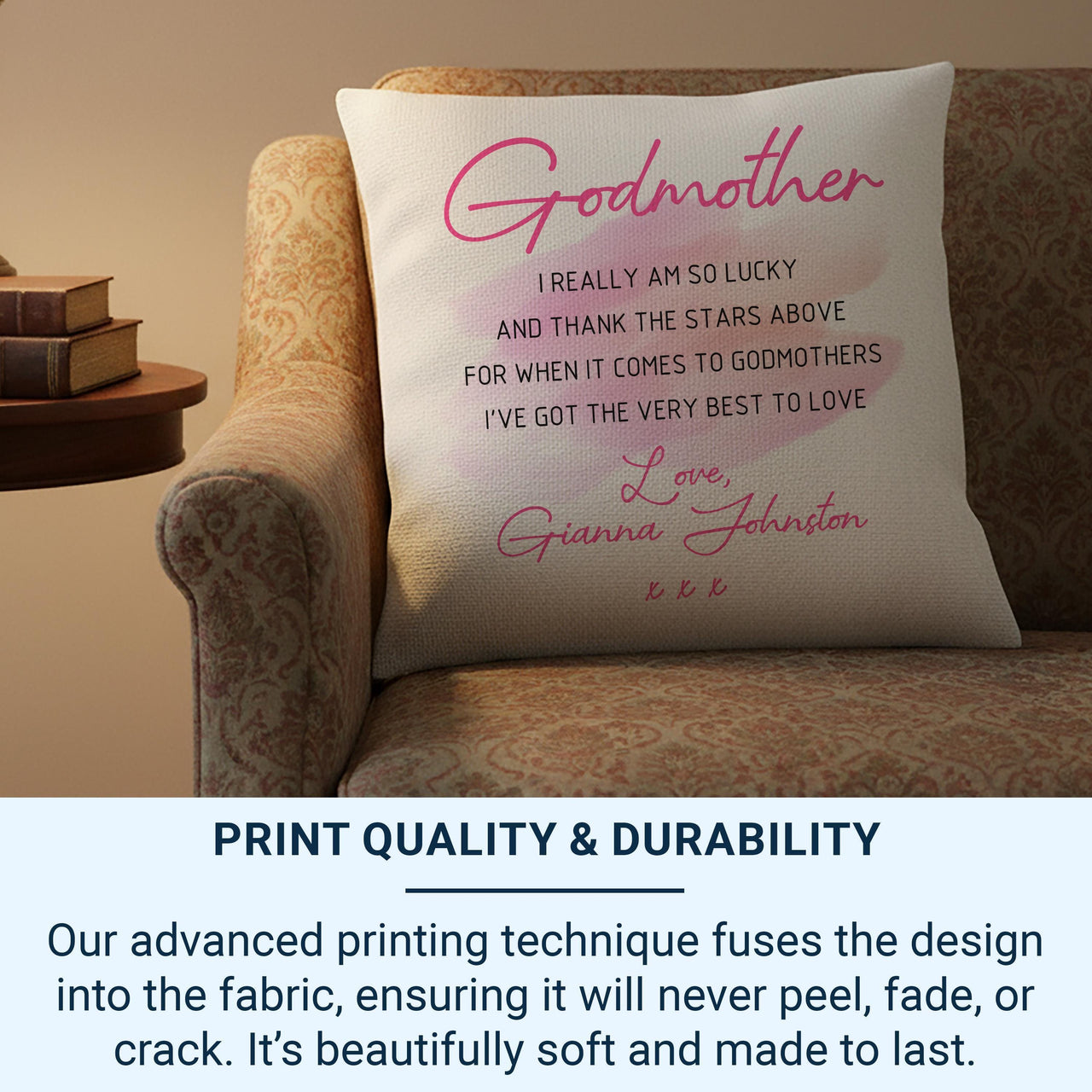 Personalised Godmother Cushion with Heartfelt Message - Thank-You Keepsake from a Loving Godchild or Family