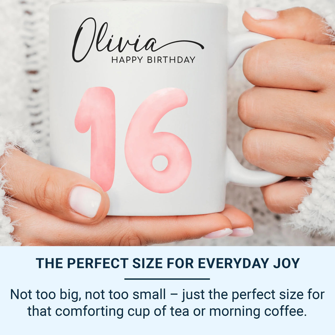 16th Birthday Personalised Mug – Script Name with Watercolour Number – Sweet Sixteen Milestone Keepsake and Party Morning Gift