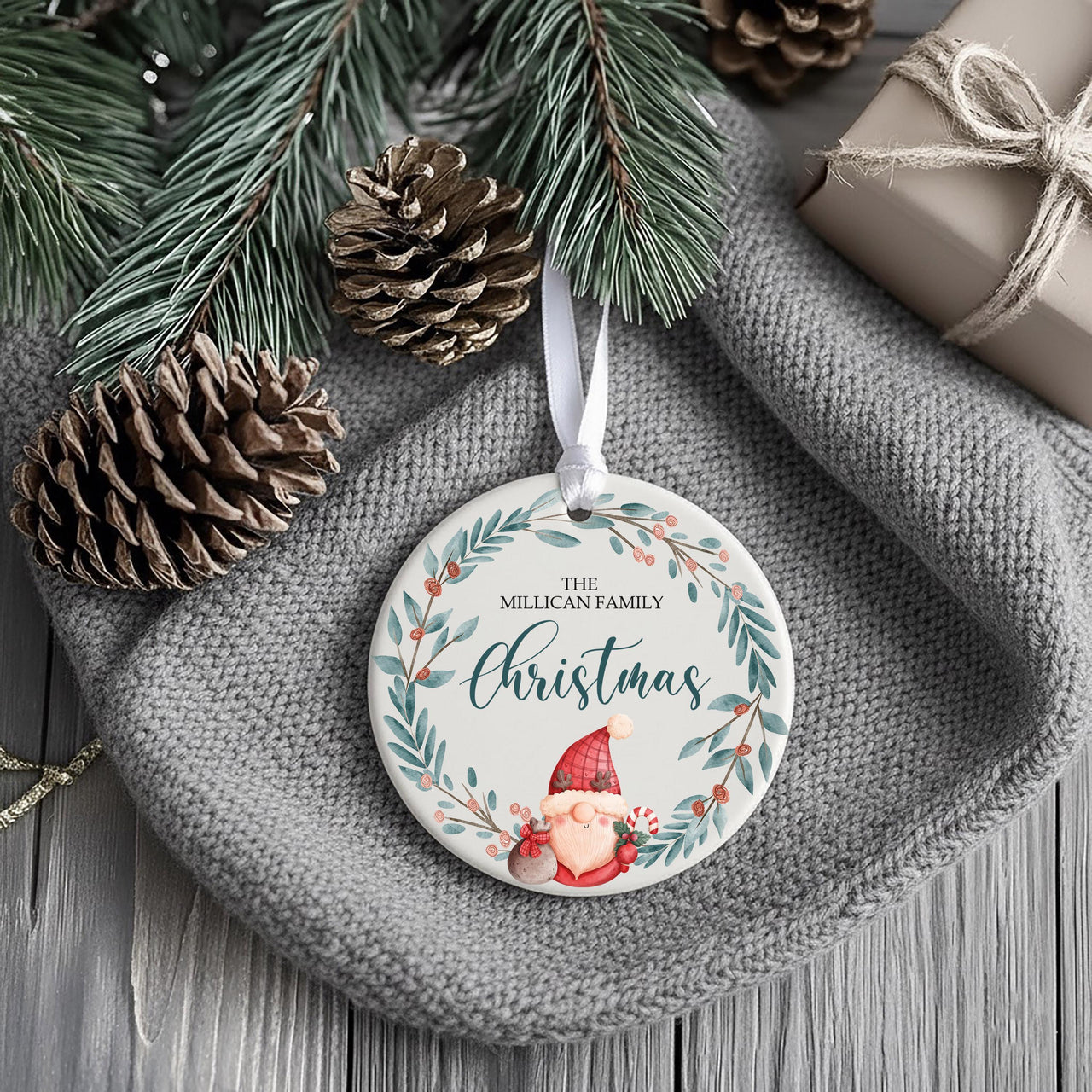 Personalised Christmas Family Ornament - Gonk Xmas Bauble - Gnome Ceramic Decoration - Family Gift - Christmas Present