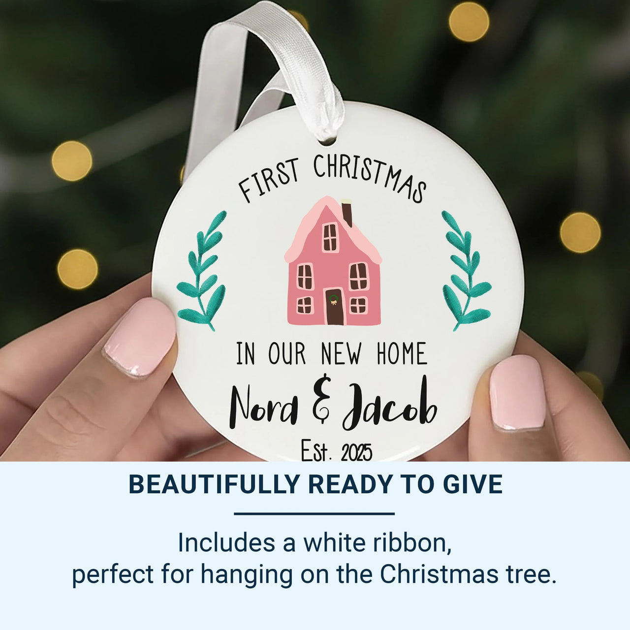 Personalised First Christmas In New Home Ceramic Bauble - Cute Pink House Design - Gift for Couple - Housewarming Gift - New House Ornament