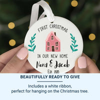 Personalised First Christmas In New Home Ceramic Bauble - Cute Pink House Design - Gift for Couple - Housewarming Gift - New House Ornament