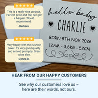 Personalised Baby Birth Cushion – Custom Name Pillow | Newborn Keepsake Gift
