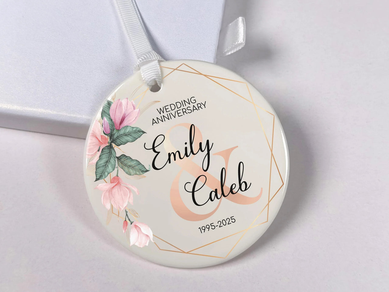 Wedding Anniversary Ornament - Floral Keepsake with Years for Couples Celebration