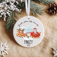 Personalised Santa Stop Here Christmas Ceramic Ornament, First Family Christmas Round Decoration, Xmas Keepsake, Gift for Kids, Home Bauble