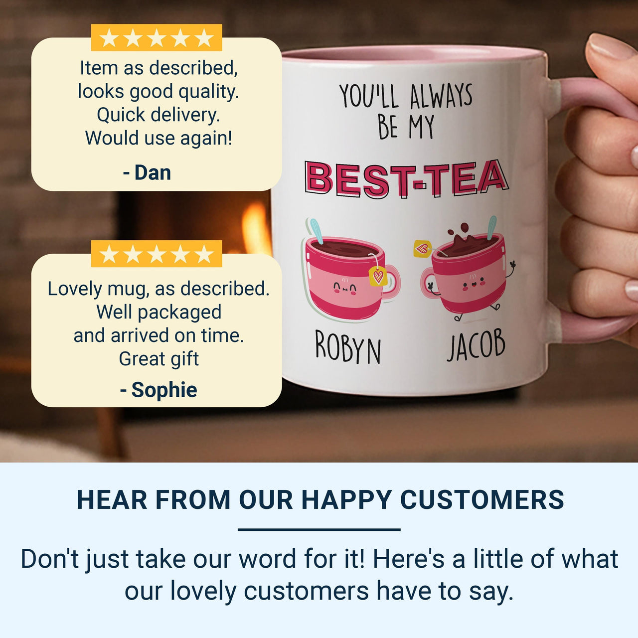 You’ll Always Be My Best_Tea Mug – Personalised Names with Cute Teacups – Bestie Birthday, Friendship Thank_You and Tea_Lover Gift