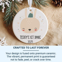 Baby First Christmas Ornament 2025 - Winter Bunny Keepsake with Name