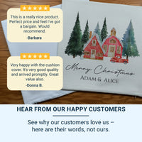 Personalised Christmas Cushion – Red Winter Design | Linen & White Cover