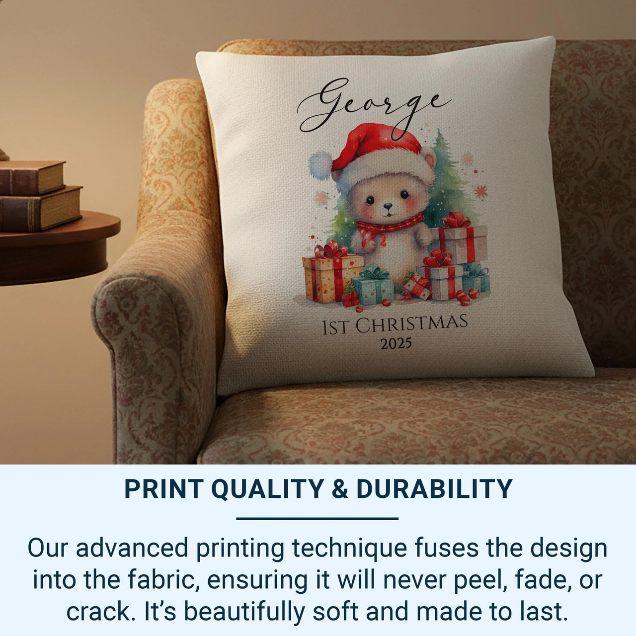 Baby First Christmas Cushion – Personalised Baby Cushion with Custom Name Cover