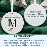 Sweet 16 Birthday Ornament - Leafy Letter Keepsake with Name for Milestone