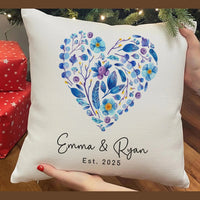 Personalised Floral Heart Cushion - Romantic Wedding Keepsake with Names & Year
