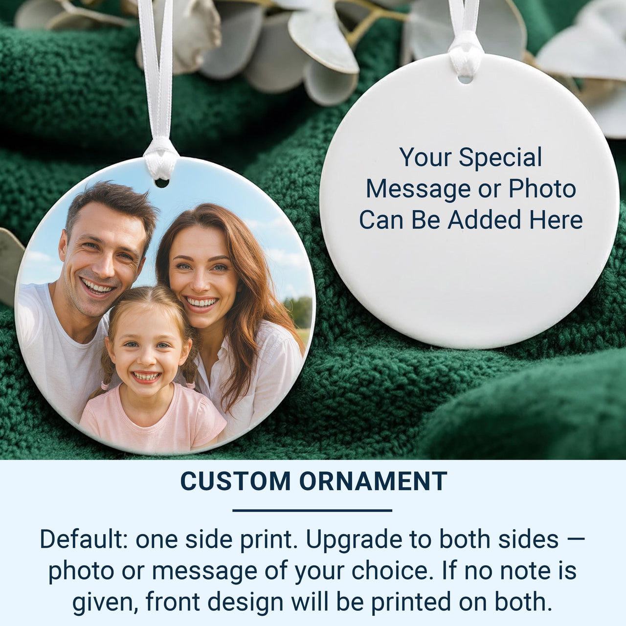 Custom Photo Christmas Ornament - Round Ceramic Decoration | Personalise with Your Picture | Family and Friends Gift