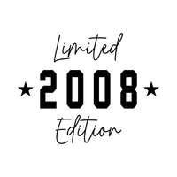 Limited Edition Birthday Year iron-on design: black Limited 2008 Edition with stars on white
