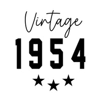Flat artwork: script 'Vintage' over '1954' with three stars, personalised birth year iron-on transfer