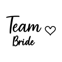 Flat black artwork: script 'Team Bride' with an outline heart, hen party HTV transfer design