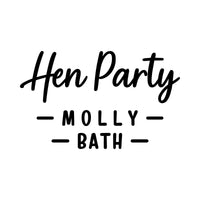 Flat artwork: script 'Hen Party' with 'MOLLY' and 'BATH' between dashes - personalised iron-on vinyl transfer design