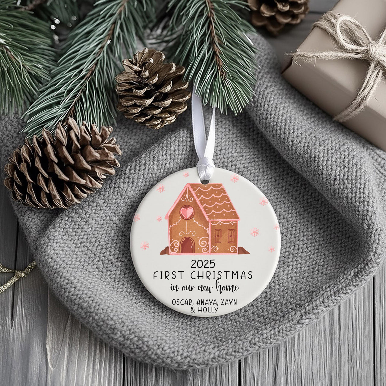 New Home Christmas Ornament 2025 - Gingerbread House with Family Names