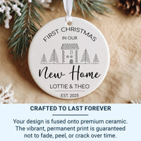 New Home Ornament - Minimalist House Keepsake with Names & Date for First Christmas