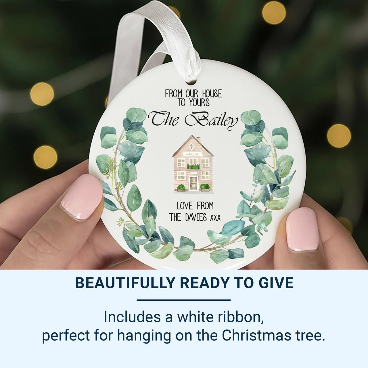 New Home Ornament - Watercolour House Keepsake for Housewarming & First Christmas Together