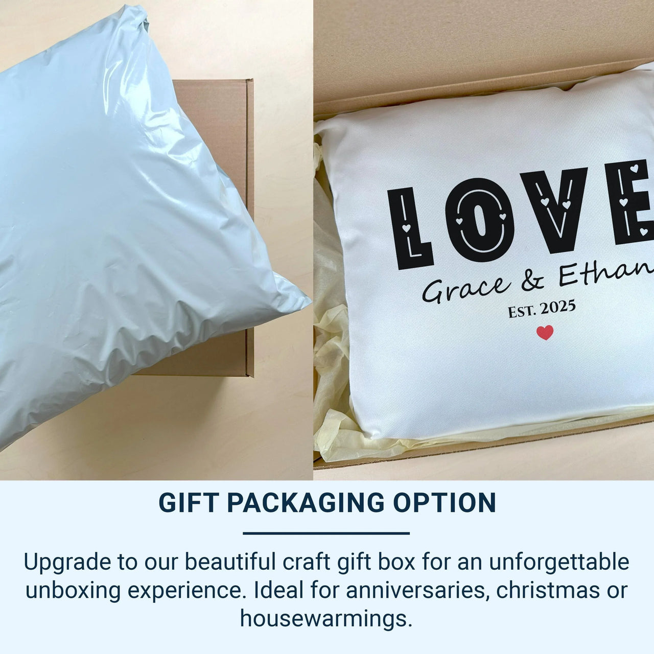 Personalised LOVE Cushion - Bold Romantic Keepsake with Names, Date & Heart Design