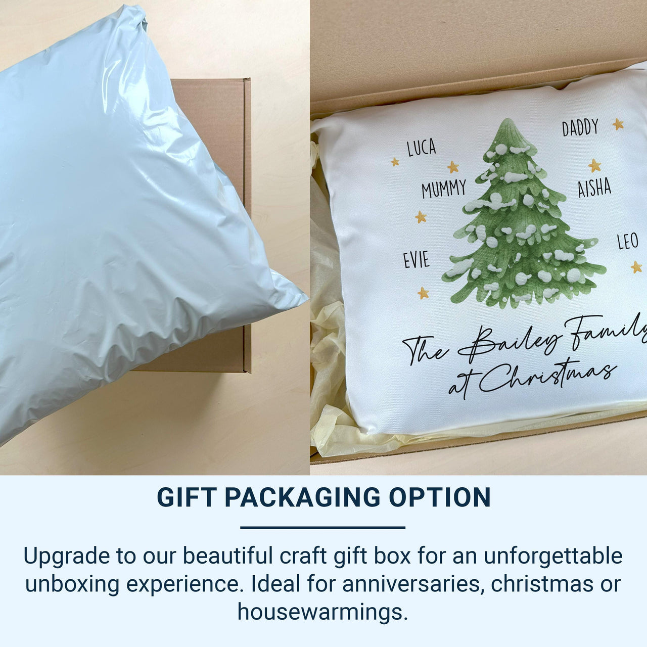 Personalised Family Christmas Tree Cushion - Festive Holiday Keepsake with All Your Names
