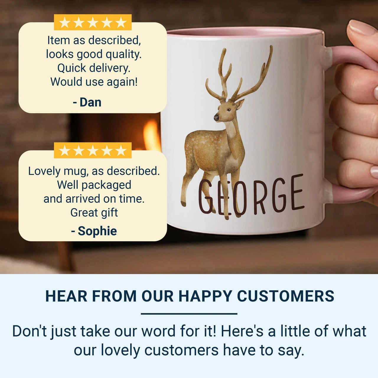 Personalised Name Mug – Watercolour Deer Design | Custom Coffee Mug For Nature Lovers
