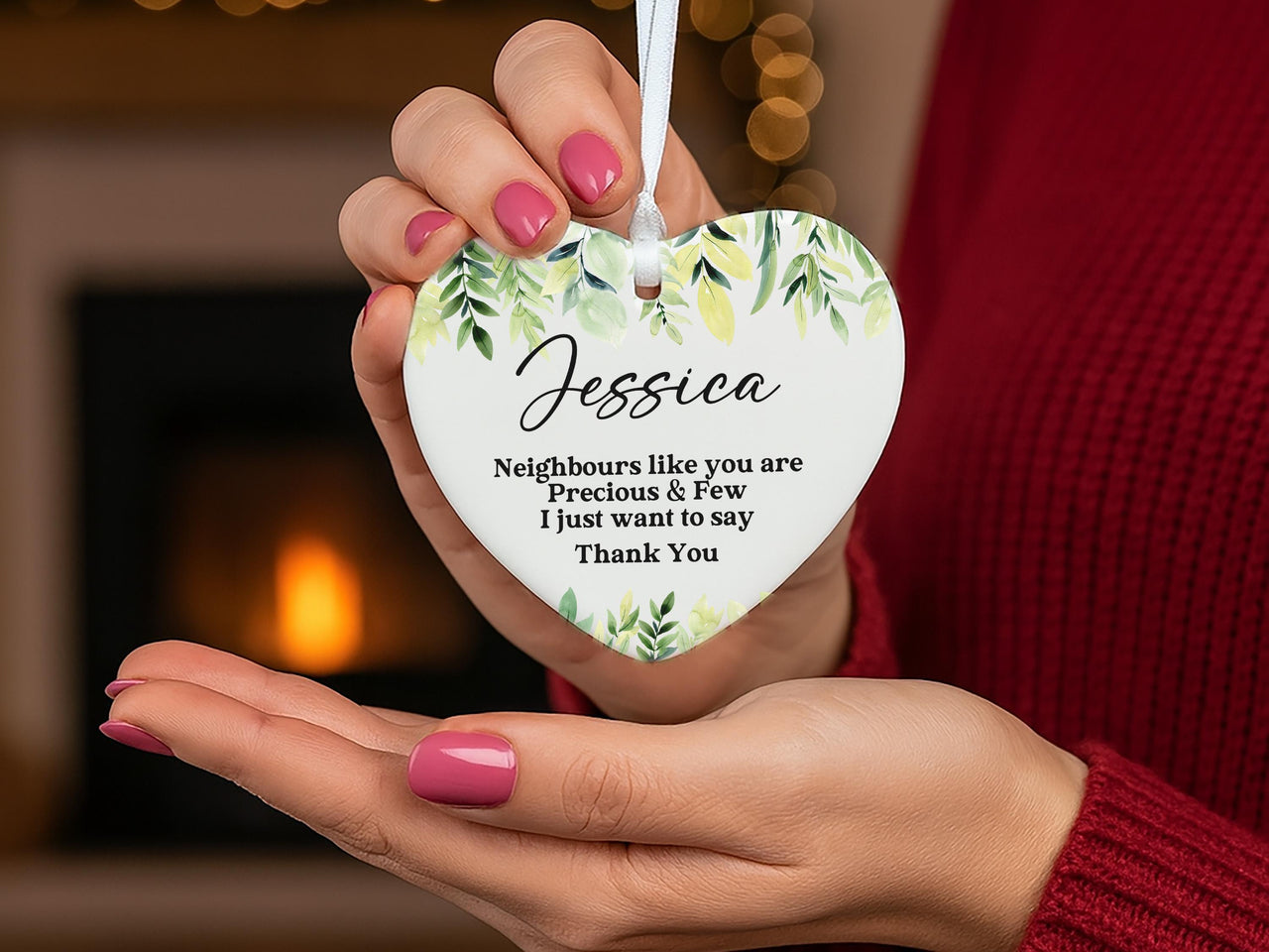 Personalised Neighbour Ornament | Moving Away Gift | Thank You Best Neighbours | Ceramic Heart Keepsake | Friend Hanging Decor
