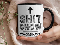 Shit Show Coordinator Mug - Funny Office Work Humour with Arrow - Manager, Team Lead and Chaos Wrangler Desk Gift