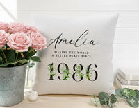 Personalised Birthday Cushion – Floral Keepsake Cushion With Custom Name Pillow 45cm