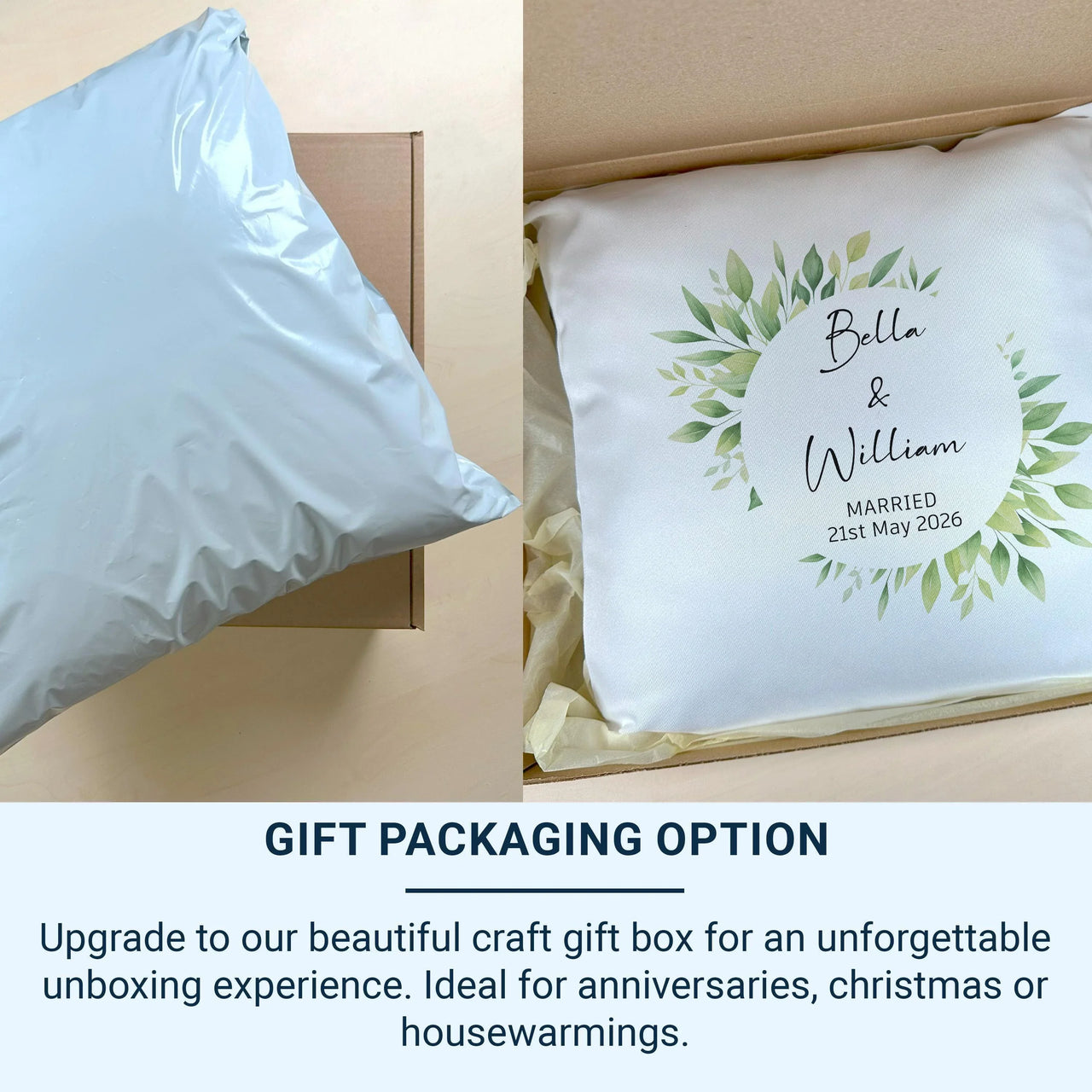 Personalised Wedding Cushion – Floral Wreath Pillow | Custom Wedding Gift Keepsake