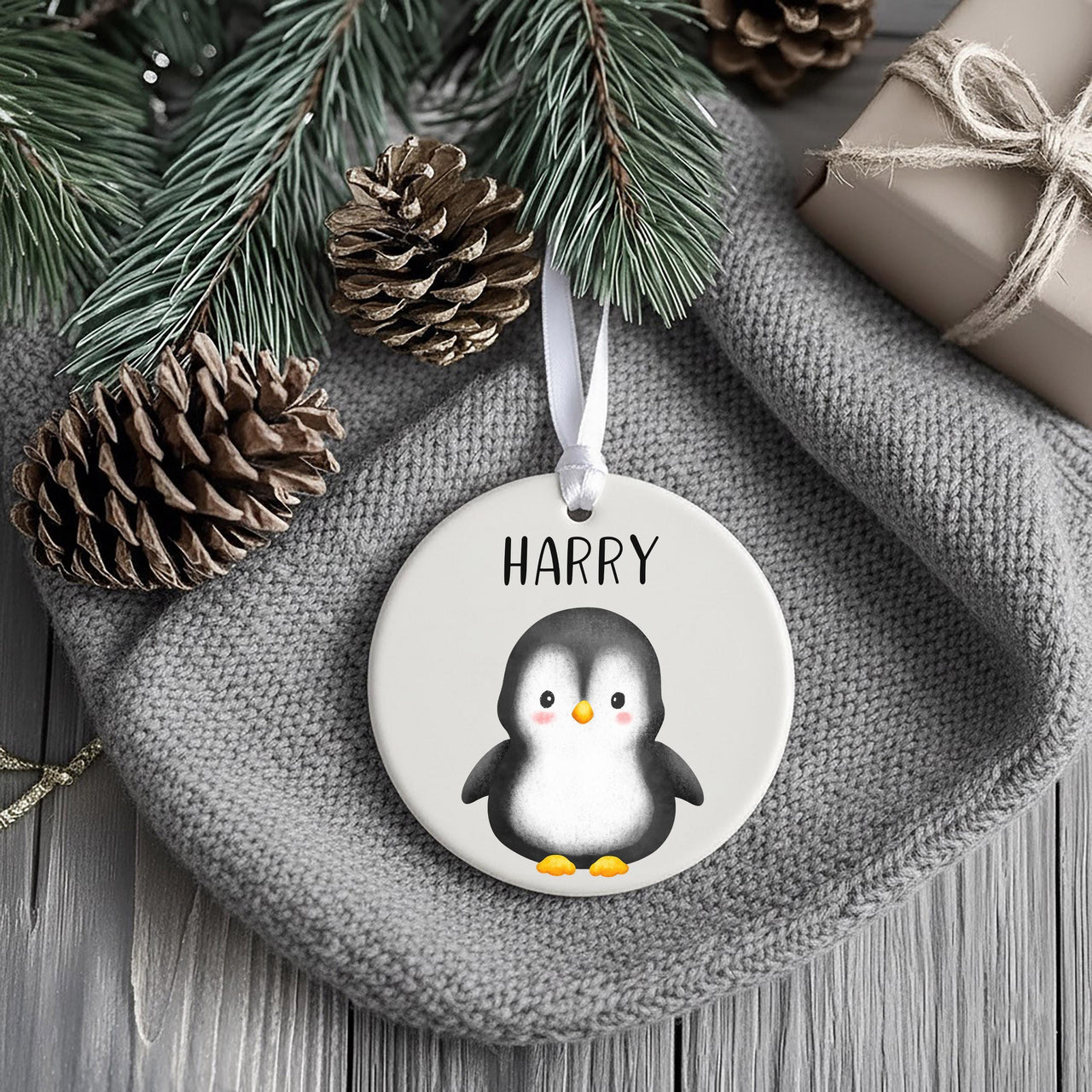 Penguin Xmas Ornament - Cute Kids Keepsake with Name for Family Tree & Stocking Filler