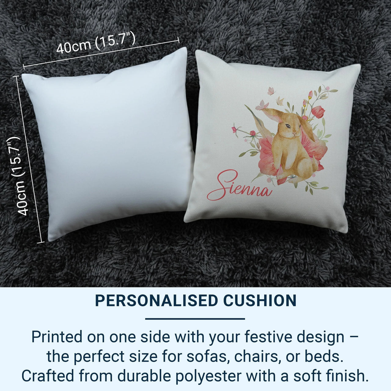 Personalised Bunny Cushion | Custom Name Cushion - Watercolour Flower Pillow