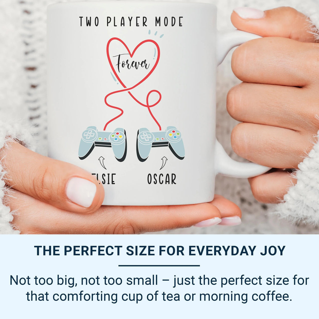 Personalised Gamer Mug – Two Player Mug with Controller Heart Design | Couple Names Gift