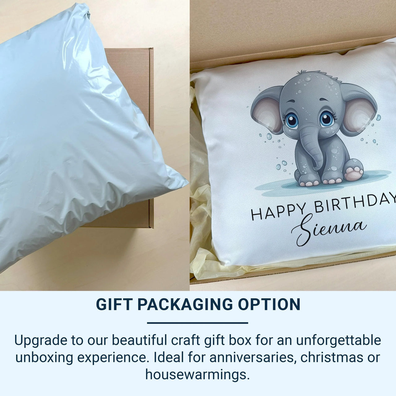 Personalised Elephant Cushion – Durable Printed Cushion With Custom Name Pillow