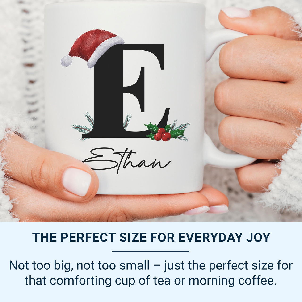 Personalised Initial Christmas Mug with Santa Hat, Family Mugs for Christmas Eve, Hot Chocolate Station